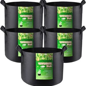 VIVOSUN 5-Pack 5 Gallon Grow Bags Heavy Duty 300G Thickened Nonwoven Plant Fabric Pots with Handles